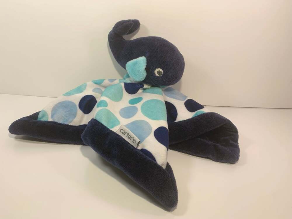 Carter’s Navy Blue whale Lovey Security Blanket Aqua Polka Dots